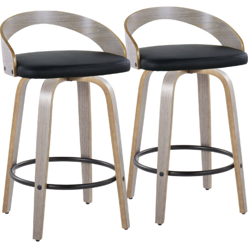 Grotto 26" Swivel Counter Stool Light Grey Wood & Black Leatherette with Black Footrest (Set of 2)